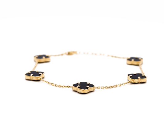 10K Yellow Gold Women's Bracelet with Five Black Clover / Size: 7" 13mm / Weight: 5.1 GR / CQWB0CLV-4