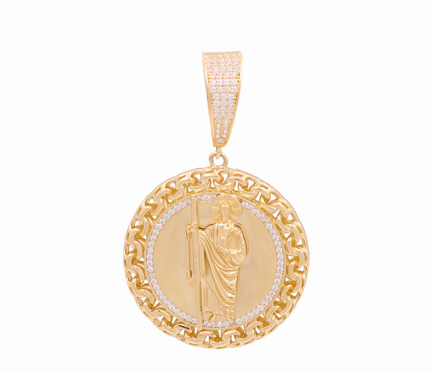 14K Yellow Gold Medal with San Judas Pendant  / Stone: CZ / Weight 17.3 GR / DOPD4SJ