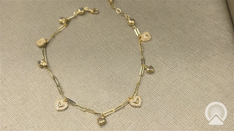 14K Yellow Gold Anklet Bracelet with hanging Hearts/ Stone: CZ / Size 10" / Weight 6.3gr / COAB4HR