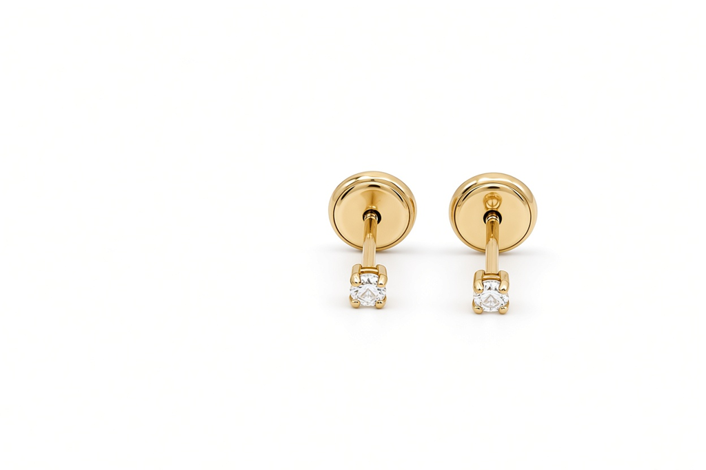 14K Yellow Gold Fashion Stud Earrings with Cz Stone / Size: Small / 6-550701PS2