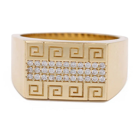 14K Yellow Gold Men’s Fashion Greek Ring / CZ / Size 9.5 / Weight: 4.9GR / COMR4FS-61