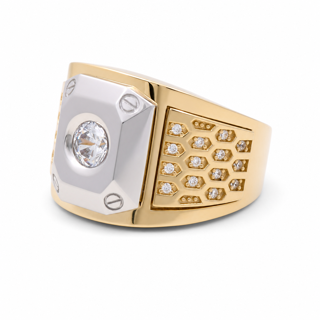 14K Yellow Gold and White Men's Rings with Cz / Size: 10 / Weight: 11.9 GR / 711-00337
