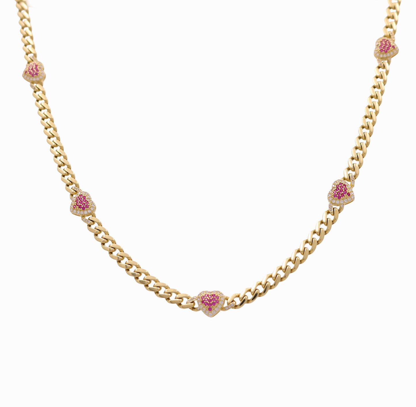 10K Yellow Gold Heart Monaco Women's Necklace with Pink Cz / Size: 18” / Weight: 14.6 GR / DQNK0MONHR