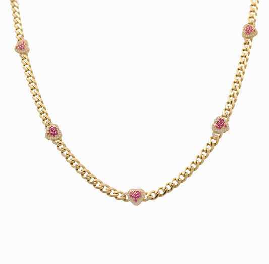 10K Yellow Gold Heart Monaco Women's Necklace with Pink Cz / Size: 18” / Weight: 14.6 GR / DQNK0MONHR