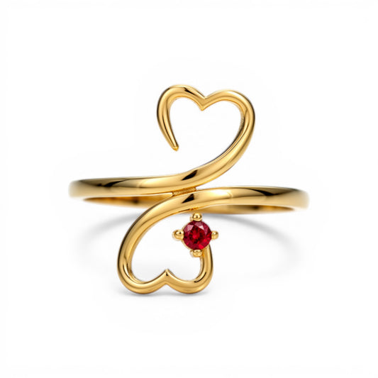 10K Yellow Gold Two hearts Women's Ring with CZ/ Size: 9 / Weight: 1.7 GR / DQWR0HR-23