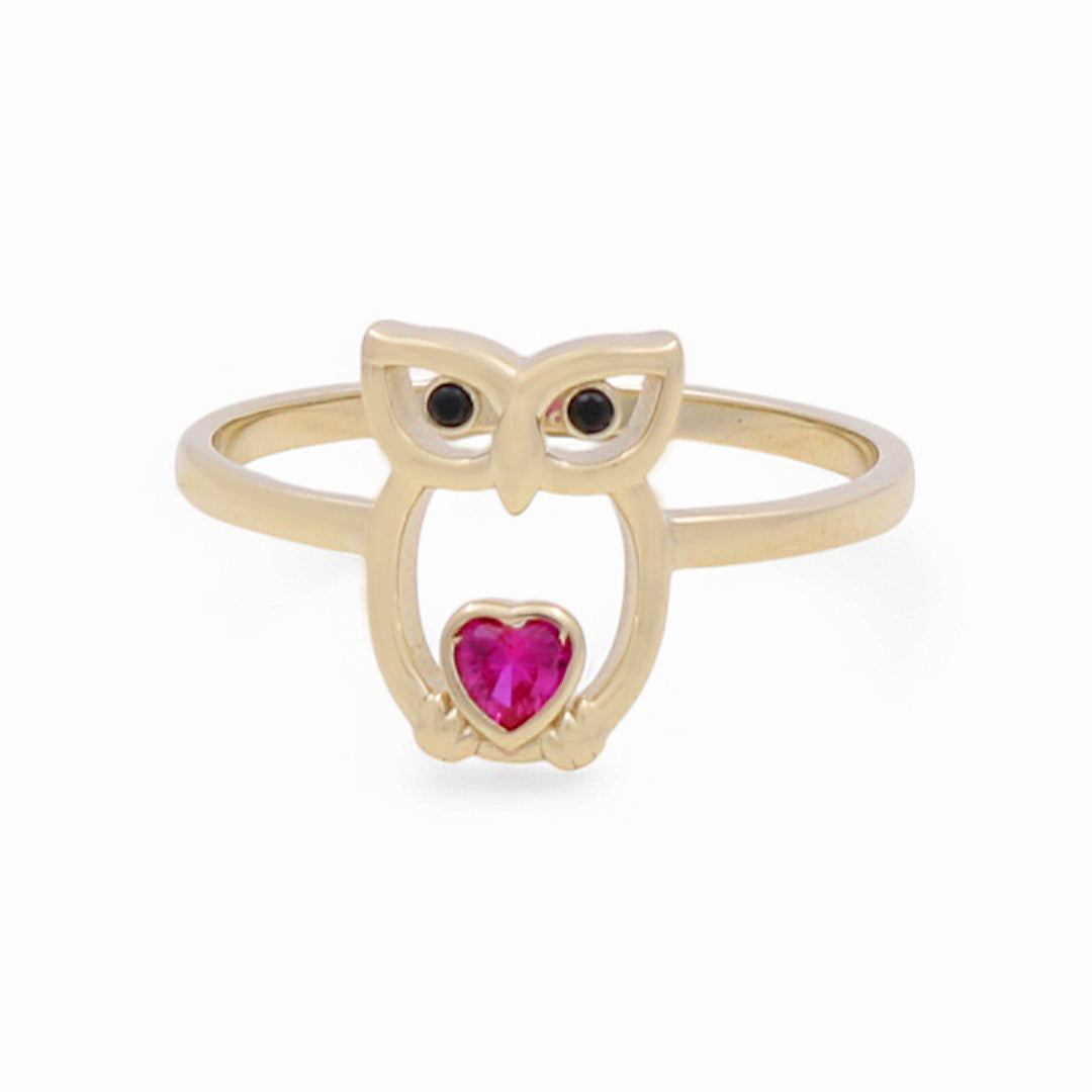 14K Yellow Gold Owl Women's Ring with Pink CZ / Size: 7 / Weight: 1.9 GR / CPWR4BO