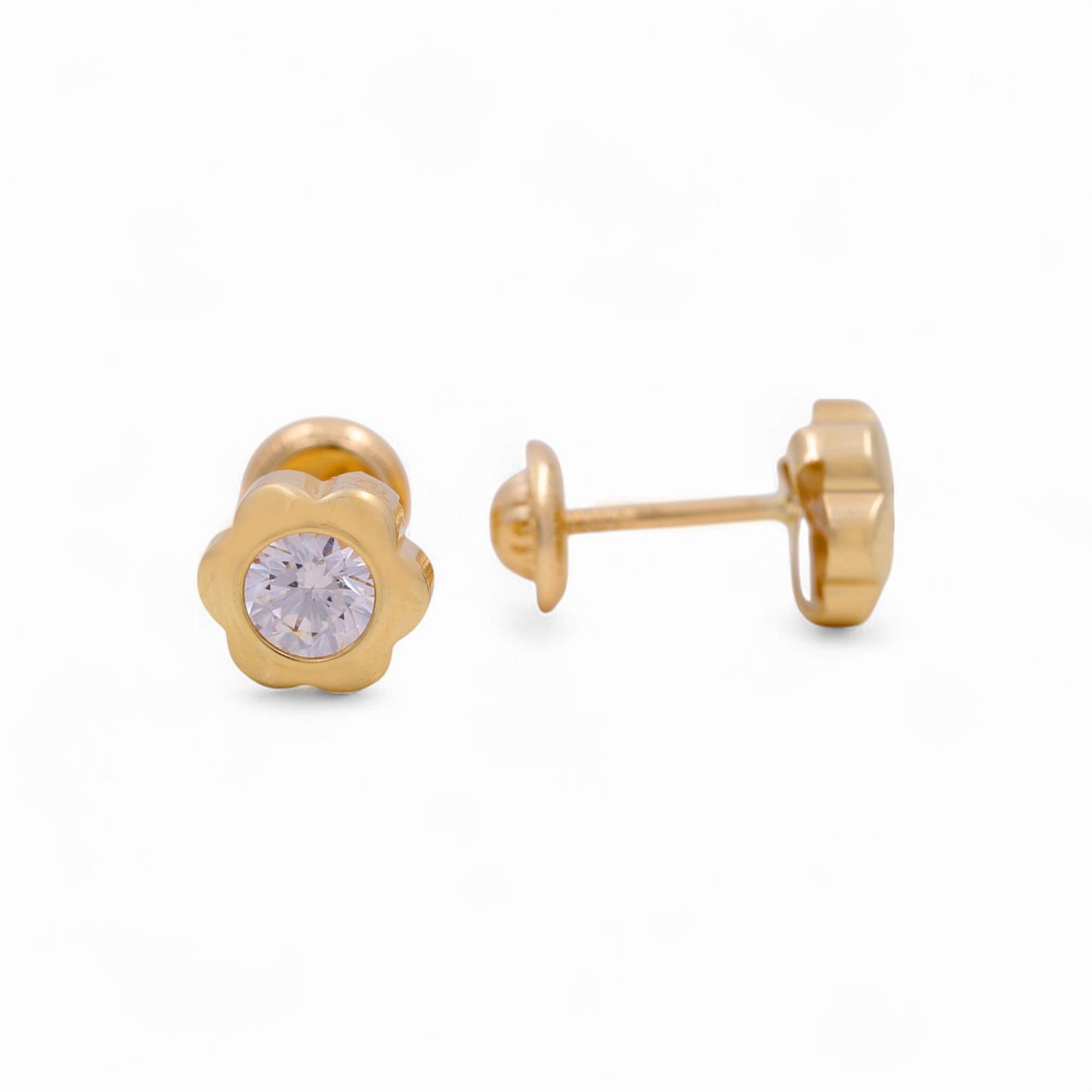 14k Yellow Gold Flower Stud Earrings With Cz / 6-B08801PS4