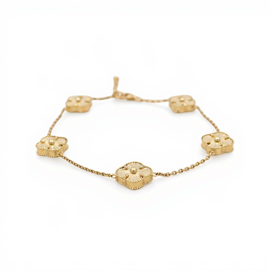 10K Yellow Gold Reversible Gold/Black Five Clovers Women's Bracelet / Size: 7.5" / Weight: 5.8 GR / BQWB0CLV