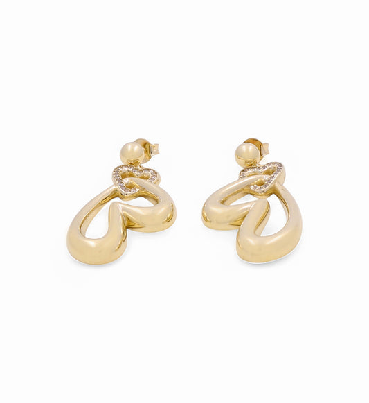 10K Yellow Fashion Two Hearts Earrings with CZ / Weight: 5.8 GR / H25-10