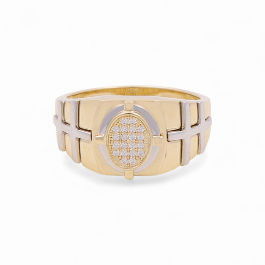 14K Yellow and White Gold Fashion Men's Ring with Cz / Size: 10 / Weight: 7 GR / KEEMRTT4FS-7