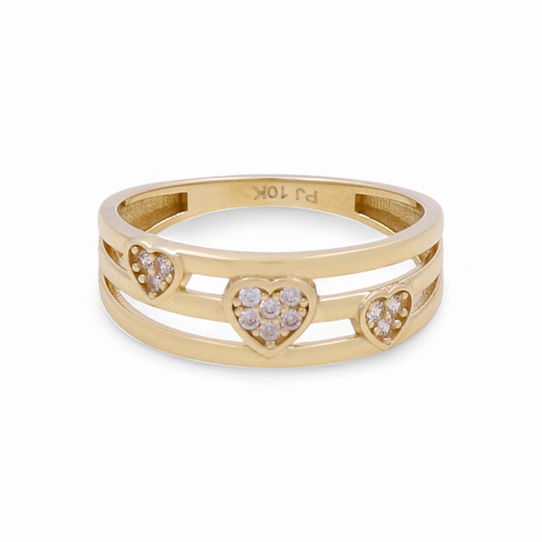 10K Yellow Gold Three Hearts Women's Ring with CZ / Size: 7 / Weight: 1.7GR / DPWR0HR-7