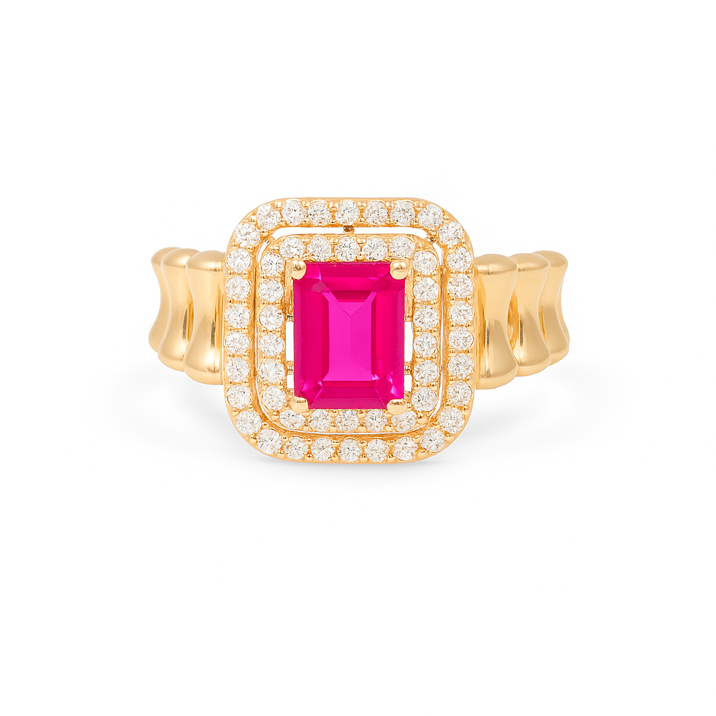 14K Yellow Gold Fashion Women's Ring with Pink and White Stones / Size: 7.5 / Weight: 2.6 GR / DQWR4FS-84