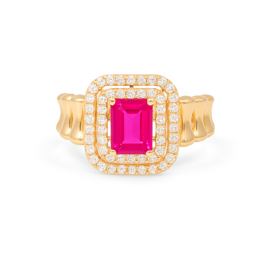 14K Yellow Gold Fashion Women's Ring with Pink and White Stones / Size: 7.5 / Weight: 2.6 GR / DQWR4FS-84