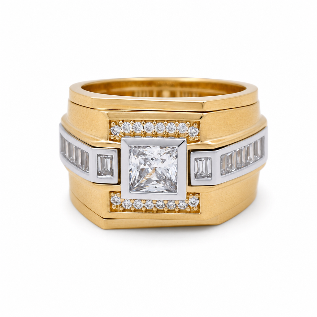 14K Yellow Gold Fashion Men's Rings with Cz / Size: 10 / Weight: 13.6 GR / 711-00290
