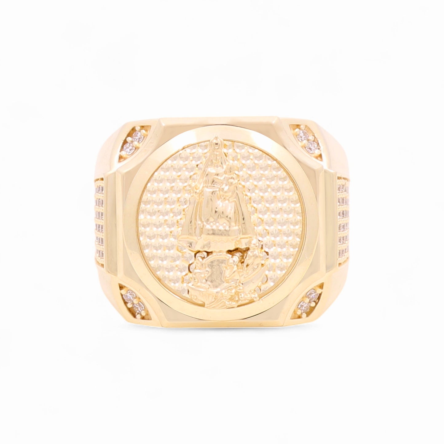 10K Yellow Gold Virgen de la Caridad Men's Ring with Cz / Size: 11 / Weight: 9.7 GR / 711-99999