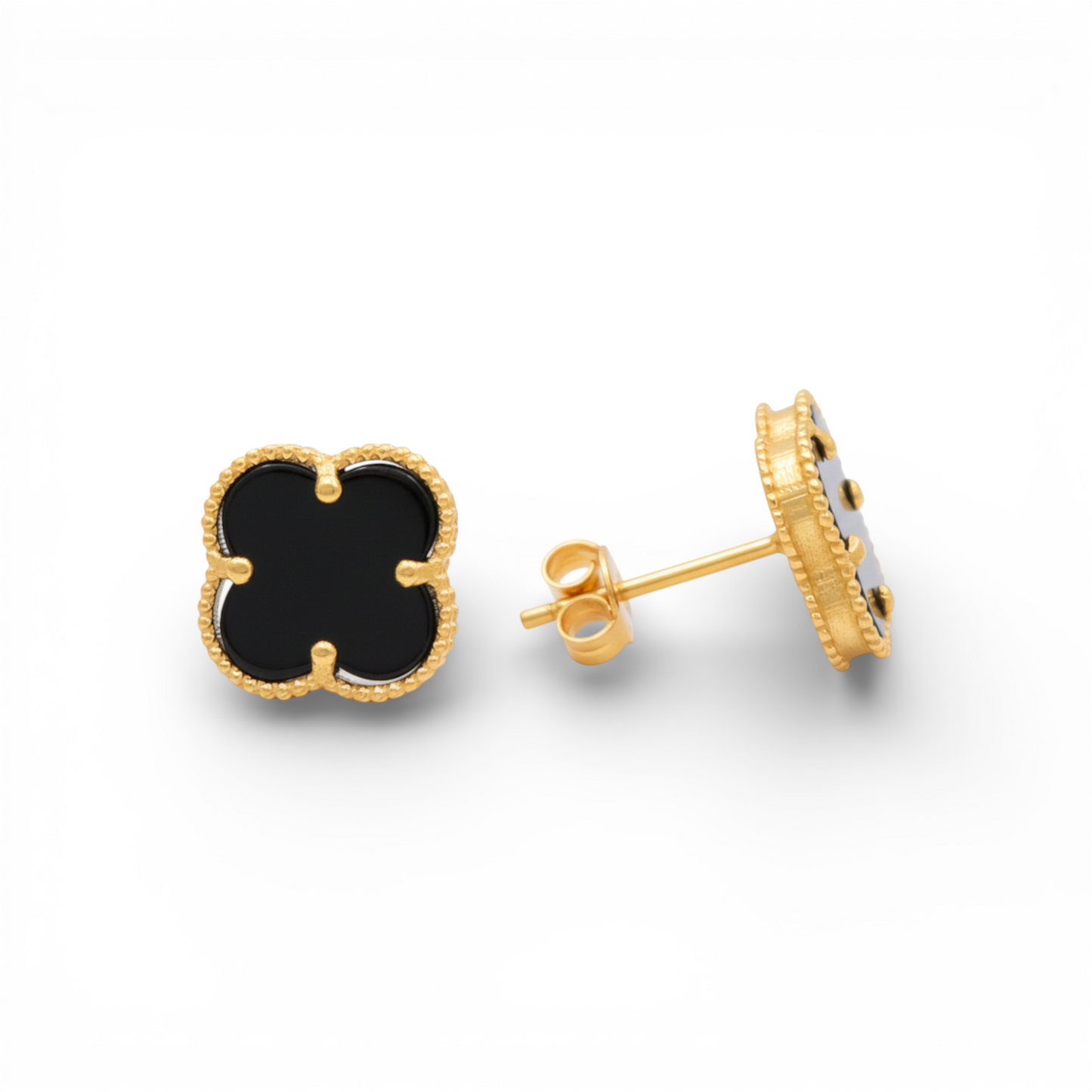 14K Yellow Gold Black Clover Stud Earrings / Size: 10MM / Weight: 1.9 GR / CQES4CLV