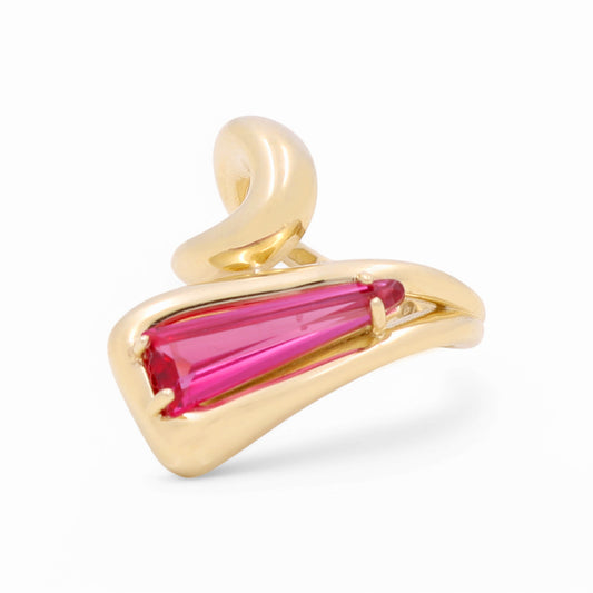 14K Yellow Gold Fashion Women's Ring with Pink Cz / Size: 7.5 / Weight: 5.4 GR / CPWR4FS-9