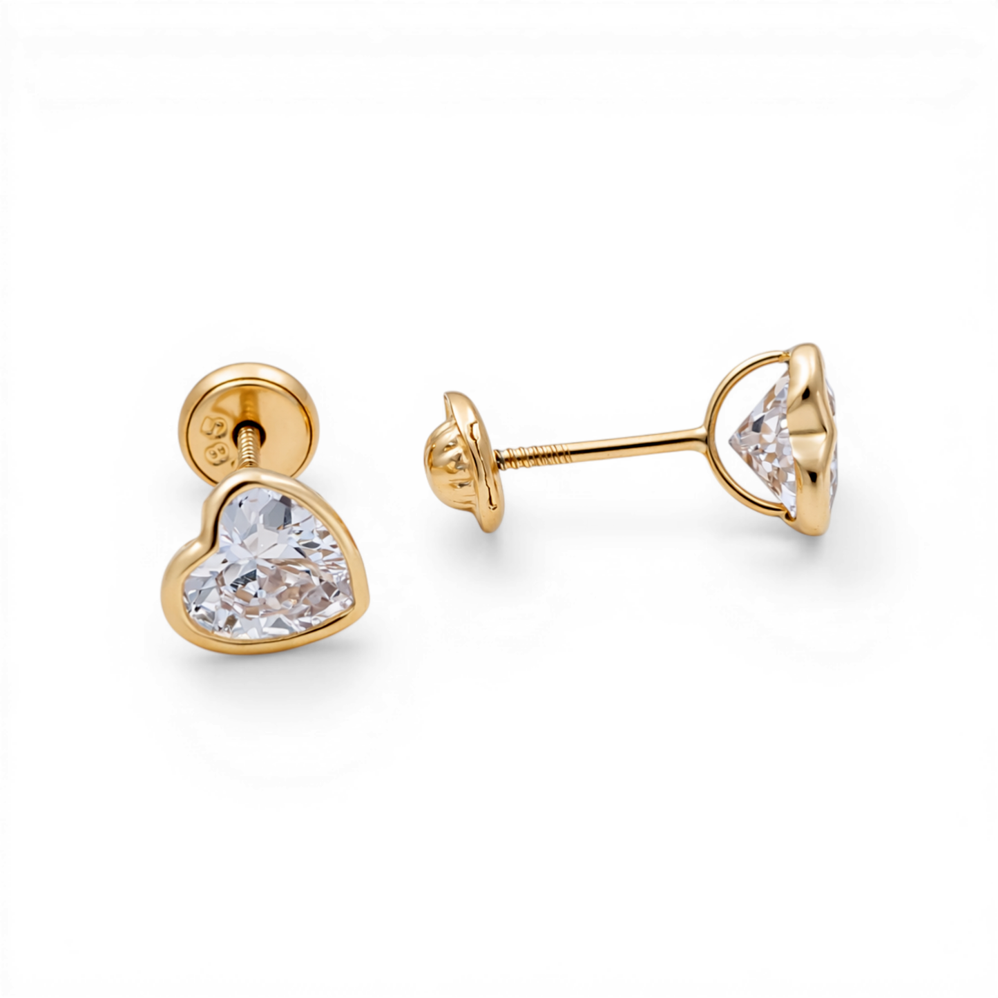 14k Yellow Gold Heart Stud Earrings With Cz / 6-523501PS6