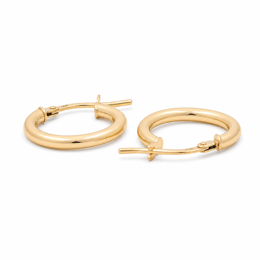 14K Yellow Gold Fashion Plain Hoops Earrings / Size: 2.5mm 10 mm / Weight: 0.8 GR / 240-00318