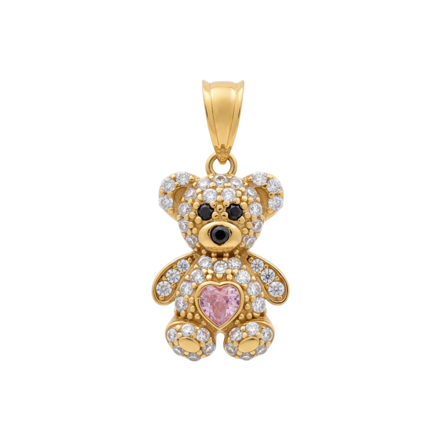 10K Yellow Gold Bear Pendant with Pink Cz / Weight: 1.5 GR / DQPD0BR