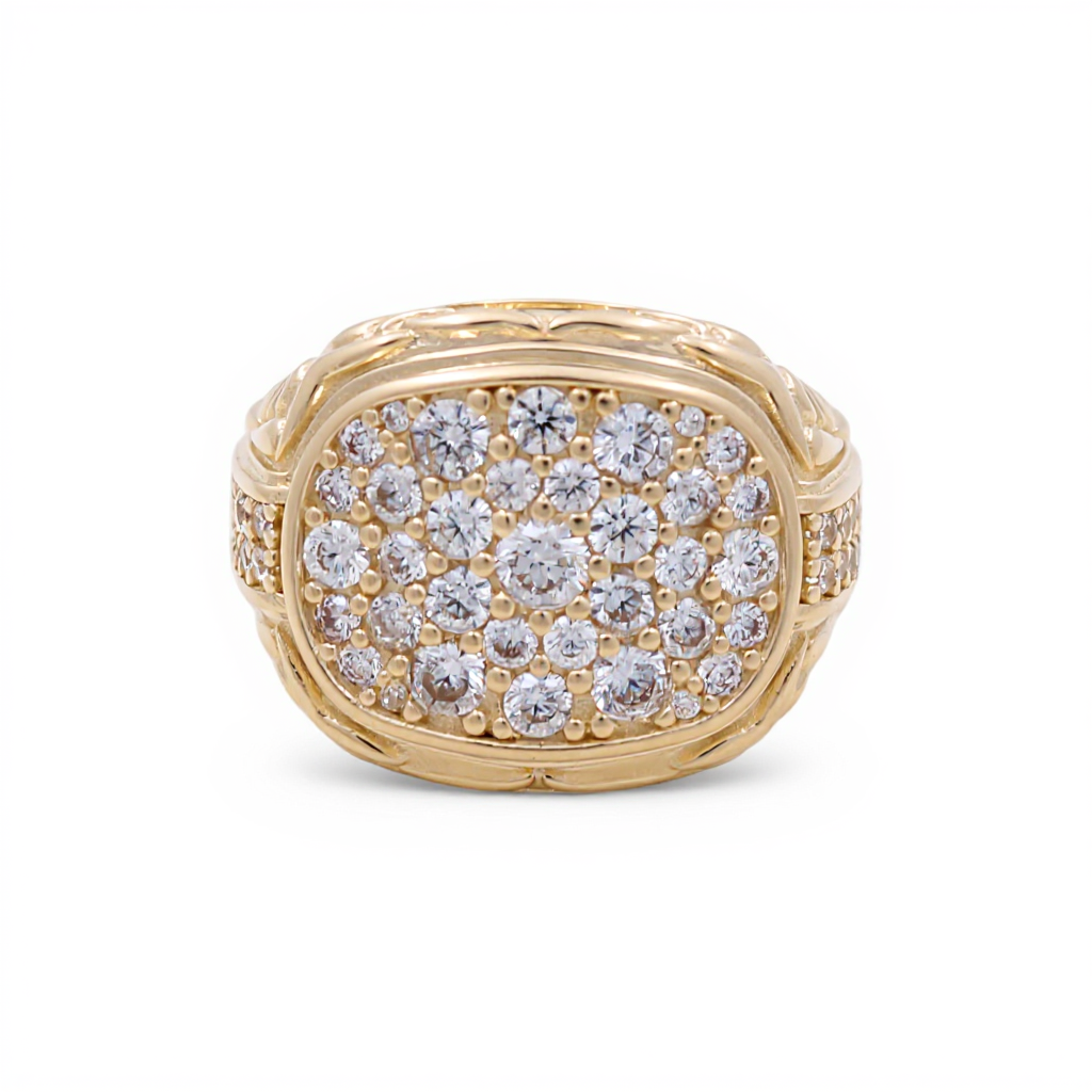 14K Yellow Gold Fashion Men's Ring with Cz / Size: 10 / Weight: 9.1 GR / DQMR4FS-8