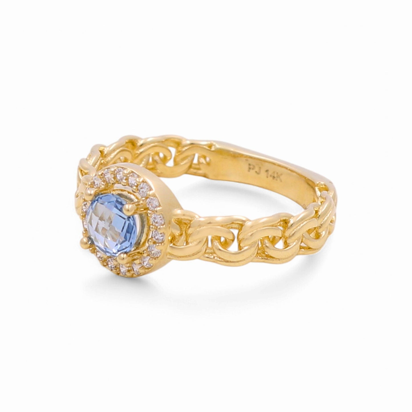 14K Yellow Gold Fashion Women's Ring with Blue Cz / Size: 8 / Weight: 3 GR / CPWR4FS-6