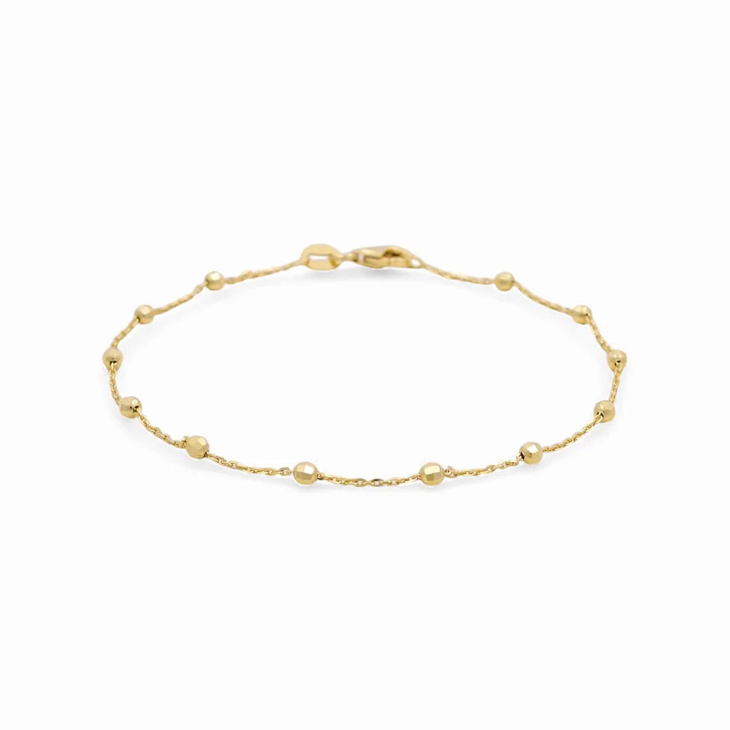 14K Yellow Gold Fancy Link Women's Bracelet with Diamond Cut Balls / Size: 1MM 7” / Weight: 1.4GR / DCWB4FL1-7