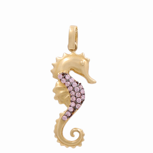 14K Yellow Gold Seahorse Pendant with Purple Cz / Weight: 1.3 GR / CPPD4SH