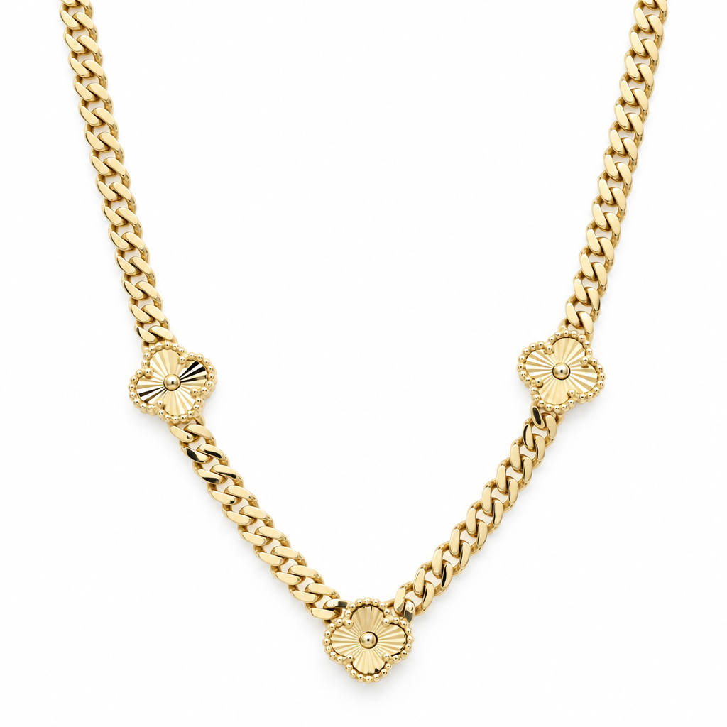 14K Yellow Gold Monaco Women's Necklace with Three Clovers / Size: 18.5'' / Weight: 17.5 GR / DONK4MONCLV