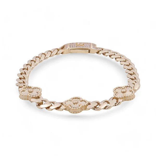 10K Yellow Gold Monaco Women's Bracelet with Three Gold Clover / CZ / Size: 7.5" / Weight: 12 GR/ DOWB0MONCLV
