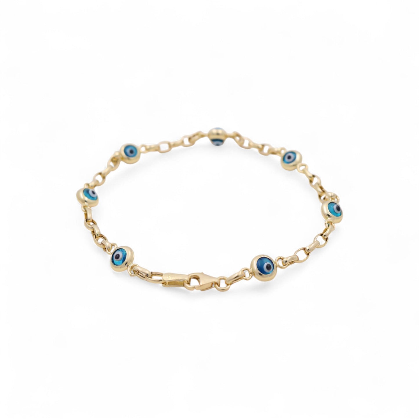 14K Yellow Gold Women's Evil Blue Eyes Bracelet / Size: 8" / Weight: 3.6 GR / BOWB4EY-4