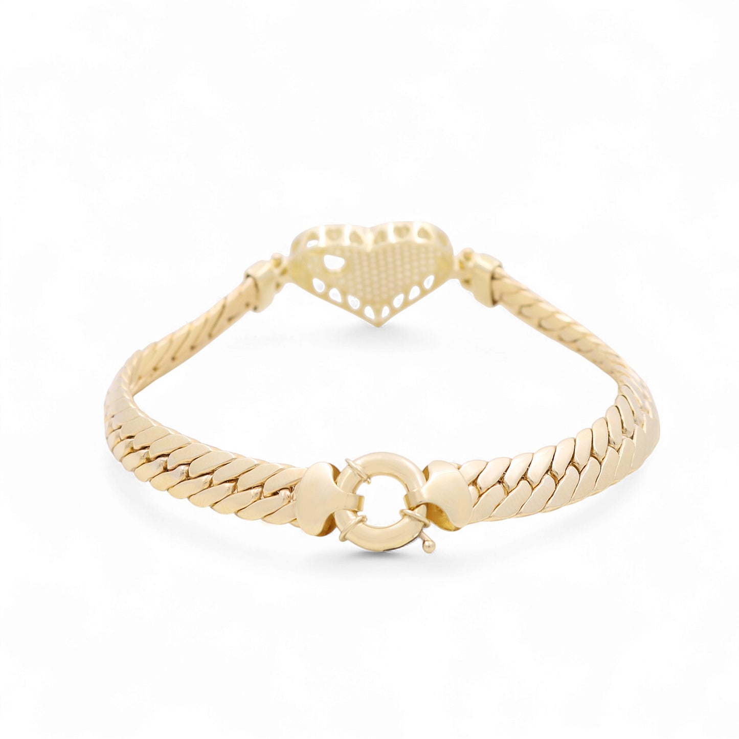 10K Yellow Gold Fashion Cuban Link Women's Bracelet with Heart/IF Cz/ / Size: 7" / Weight: 10.4 GR P10S-156-1