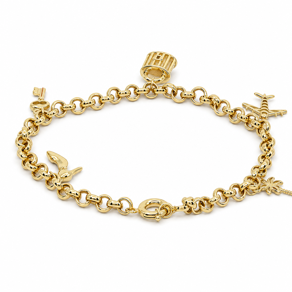 10K Yellow Gold Fashion Women's Bracelet with Charms  / Size:7.5''/ Weight: 4.5 GR / B25-84