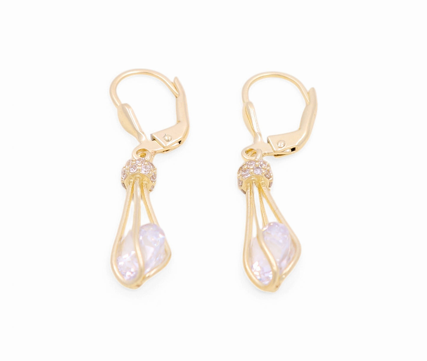 14K Yellow Gold Women's Fashion Drop Earrings with CZ / Weight 3.7 GR / BOED4FS