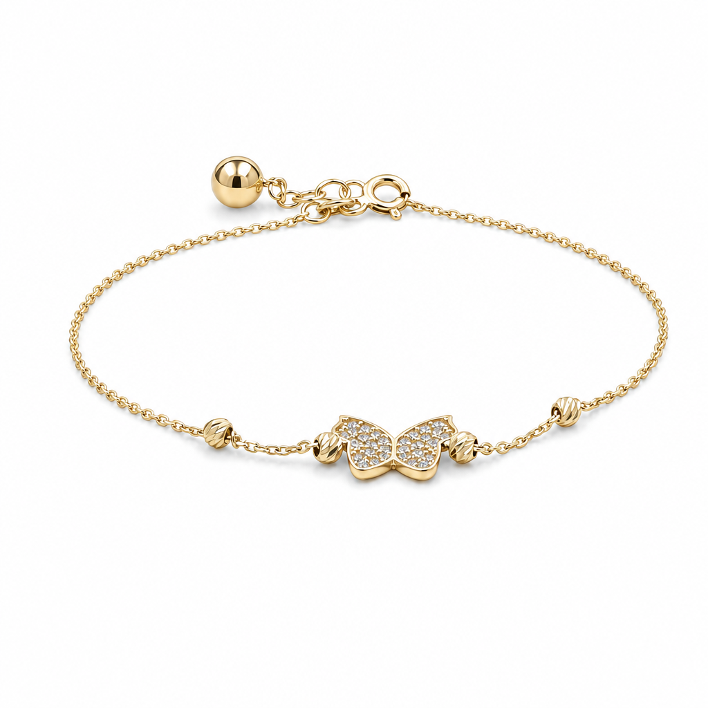 14k Yellow Gold Women's Bracelet with Butterfly and Cz / Size: 7" / Weight: 2 GR / CCFWB4BT