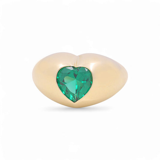 10K Yellow Gold Women's Heart Ring with Green Cz / Size: 7 / Weight: 3 GR / Y24-1100