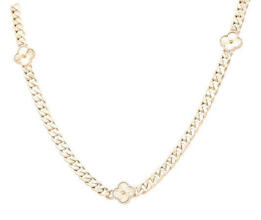 10K Yellow Gold Monaco Women's Necklace with Three Gold Clover / CZ / Size: 18.5" / Weight: 21.7 GR / DONK0MONCLV