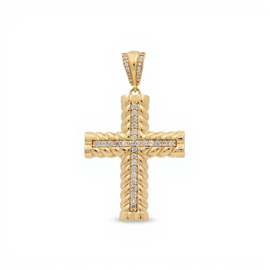 10K Yellow Gold Twist Cross Pendant with Cz / Weight: 5.0 GR / CQPD0CS-6