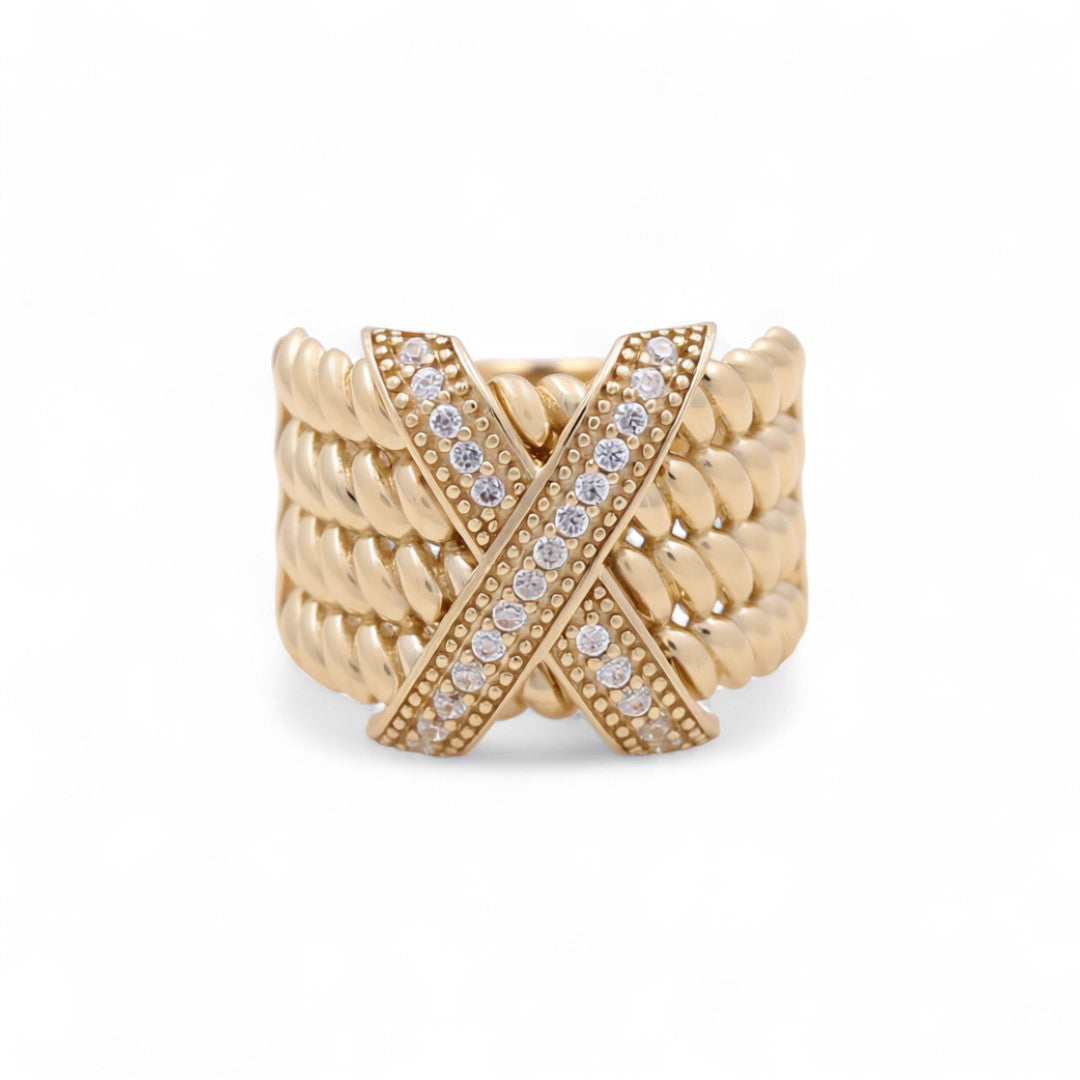 14K Yellow Gold Fashion Women's Ring with Cz / Size: 8 / Weight: 6.4 GR / COWR4FS-165