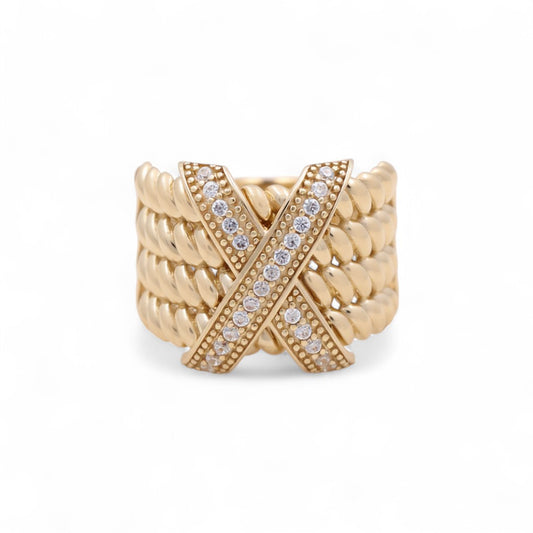 14K Yellow Gold Fashion Women's Ring with Cz / Size: 8 / Weight: 6.4 GR / COWR4FS-165