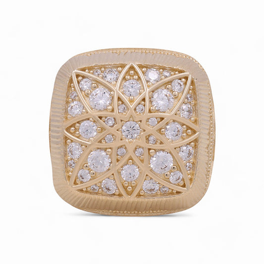 14K Yellow Gold Rosetta Style Men's Ring with CZ / Size: 10 / Weight: 13.6 GR / DPMR4FS