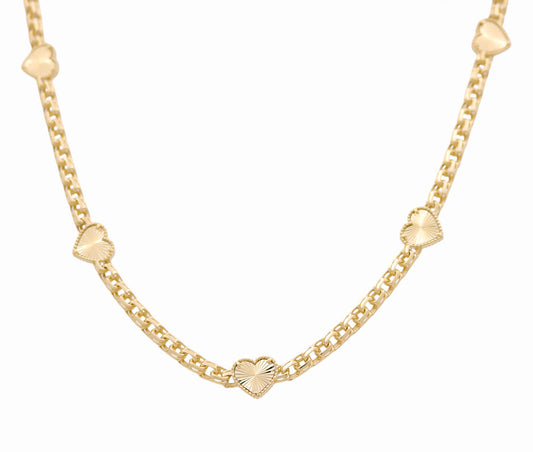 10K Yellow Gold Chinese Link Necklace with Heart and Cz / Size: 18” / Weight: 21.3 GR / CONK0HR-1