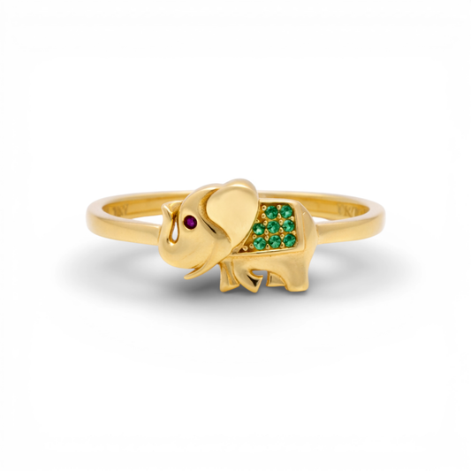 14K Yellow Gold Elephant Women's Ring / CZ / Size: 8.5 / Weight: 1.4 GR / DQWR4EP