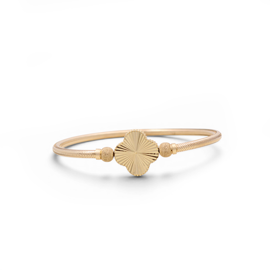 14K Yellow Gold Women’s Bracelet Elastic Band /Reversible Red/Gold Clover/ Weight: 4.8 GR / COWB4CLV-7
