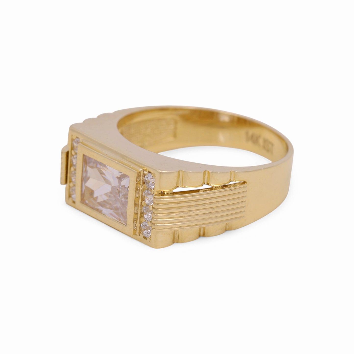 14K Yellow Gold Rectangular Fashion Men's Ring with White Cz / Size: 11 / Weight: 9.1 GR / COMR4FS-64