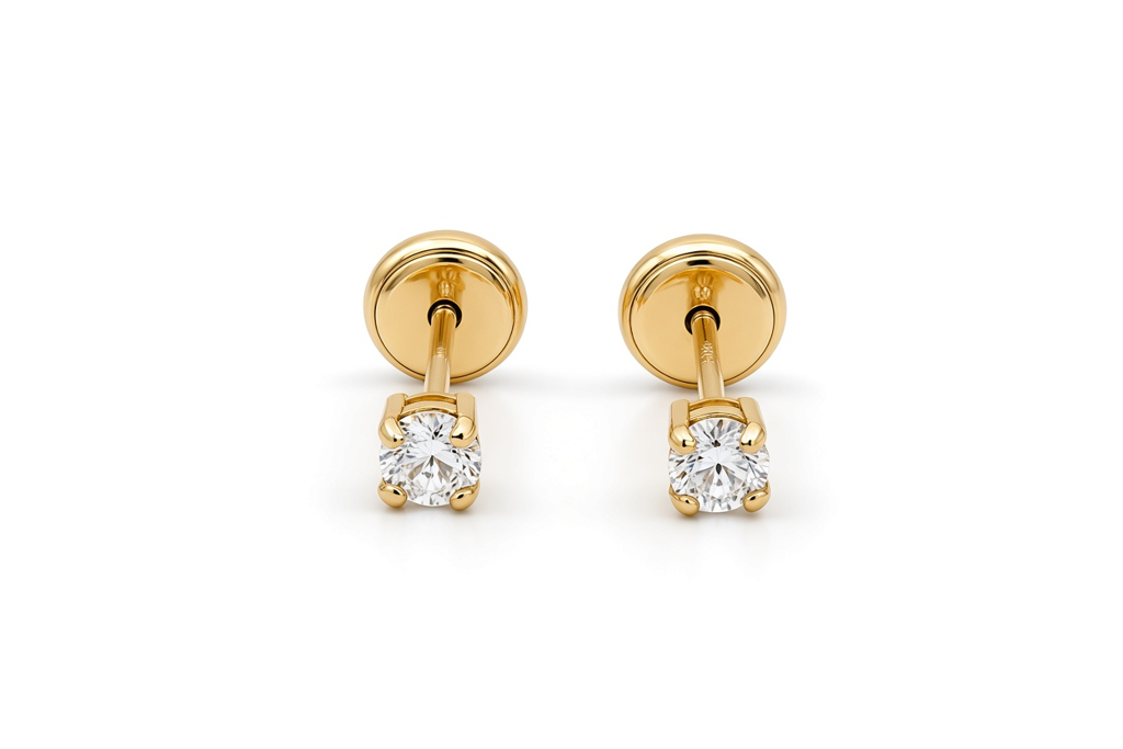 14K Yellow Gold Fashion Stud Earrings with Cz Stone / Size: Small / 6-550701PS3