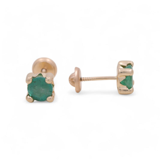 14k Yellow Gold Stud Earrings With Emerald Stone / 6-627401PNE