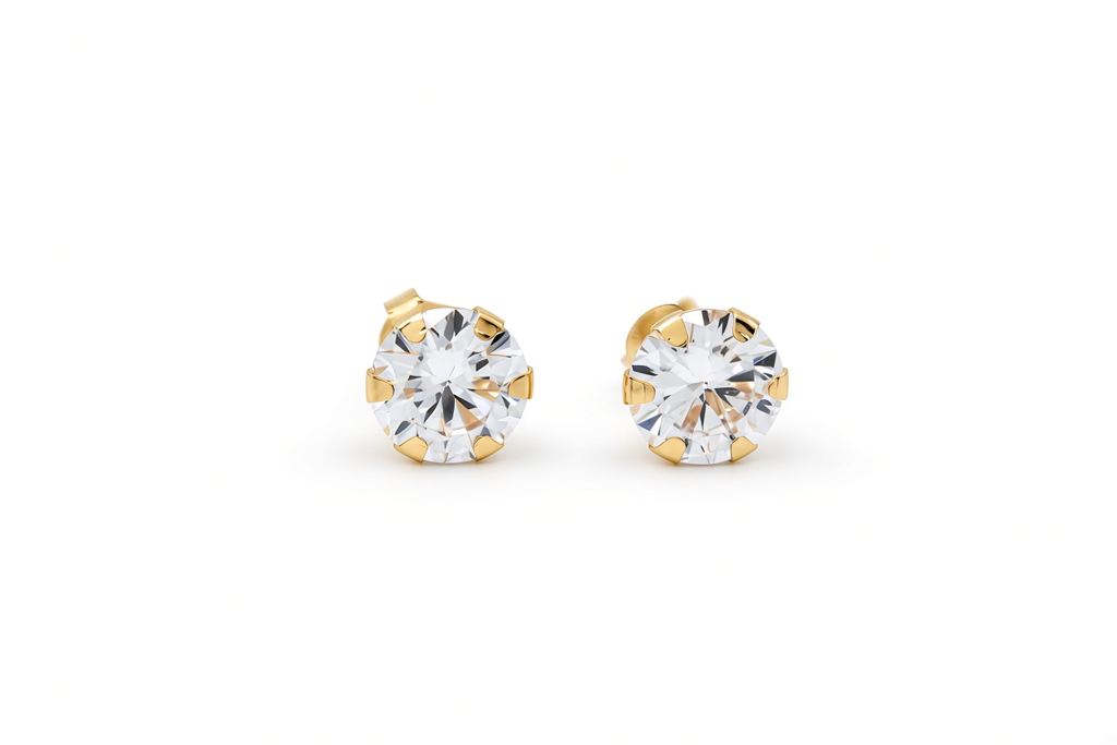 14K Yellow Gold Fashion Stud Earrings with Cz / 6-335101PS7