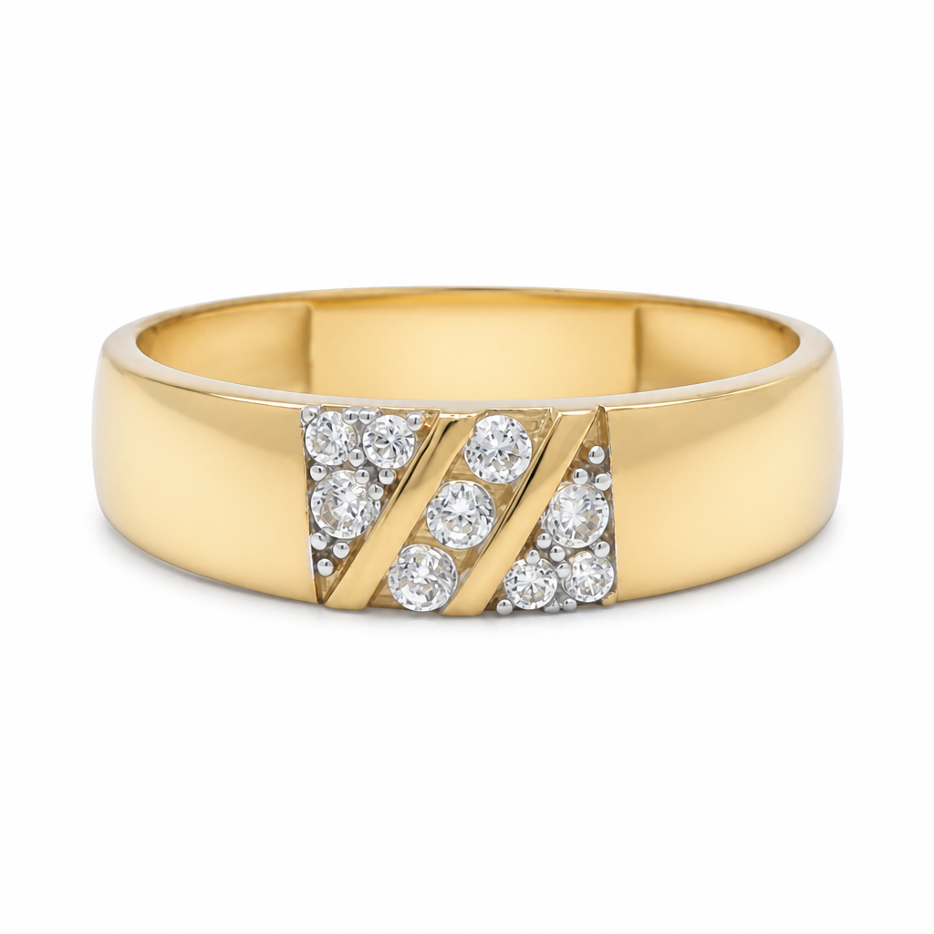 14K Yellow Gold Men's Wedding Band / Size:10 / Stone: Cz / Weight: 2.2 GR / KEEMWB4BS-35