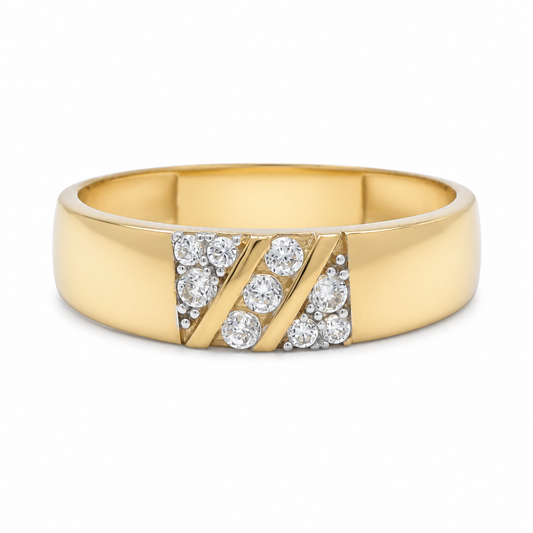 14K Yellow Gold Men's Wedding Band / Size:10 / Stone: Cz / Weight: 2.2 GR / KEEMWB4BS-35